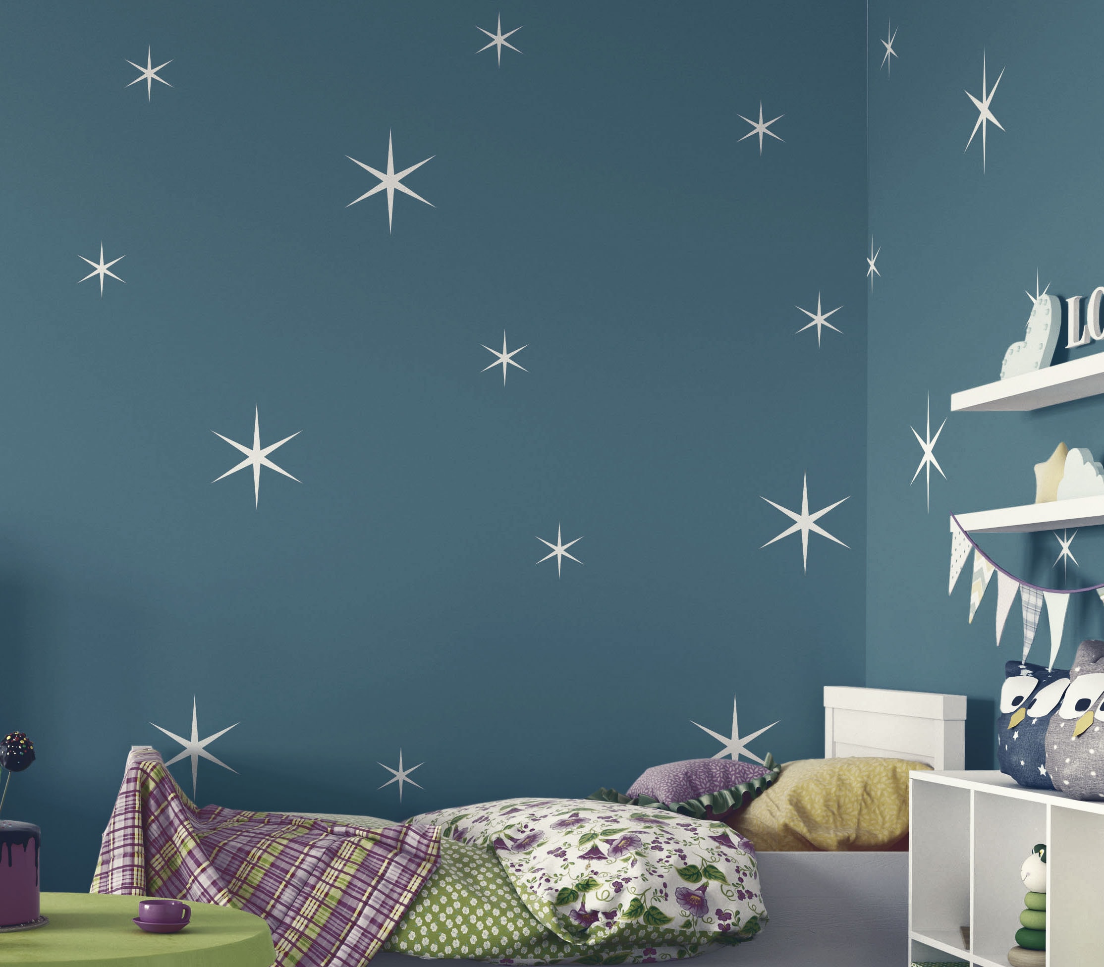 Star Wall Decals Retro Stars Vinyl Wall Decals, 18 Sparkle Stars