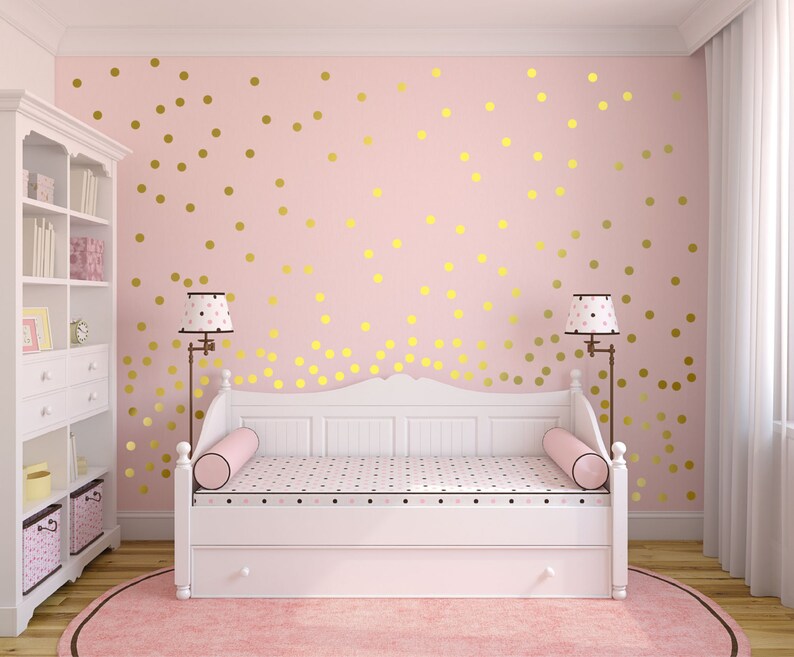 Metallic Gold Wall Decals Polka Dot Wall Sticker Decor 1 Inch, 1.5,2,2.5,3, 3.5, 4 Inches Circle Vinyl Wall Decal image 1