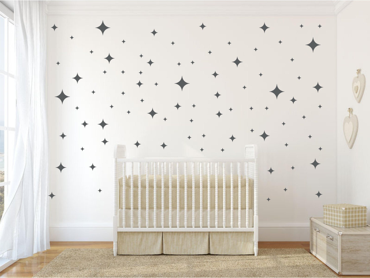 Star Wall Decals Retro Stars Vinyl Wall Decals, 87 Diamond Stars