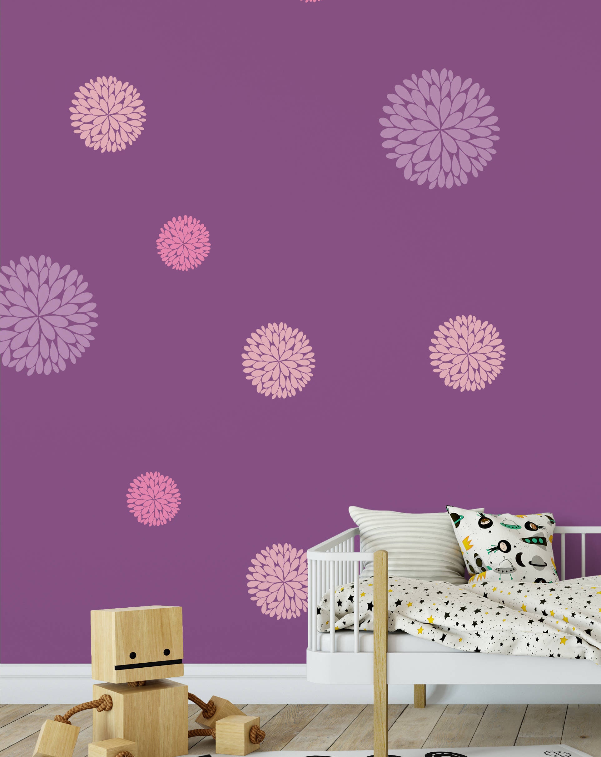 Flower Wall Decals, Dahlia Flower Vinyl Decals, Wall Art Decal Set of