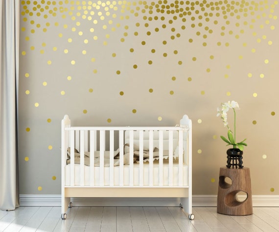 Metallic Gold Wall Decals Polka Dots Wall Decor - 1" Inch, 1.5",2",2.5",3", 3.5", 4"  Inches Circle Vinyl Decals Dot Wall stickers