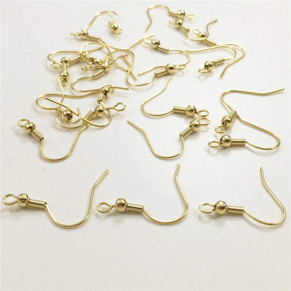 10pcs Fish Hook Earring, 22K Gold Plated Brass Earring, Earring Hook Findings