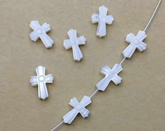 10pcs Mother of Pearl Cross Beads, White Shell Beads, 10x15mm