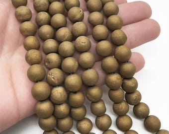 10mm Druzy Agate Beads, Geode Agate Beads, Round Gemstone Beads, Wholesale Beads