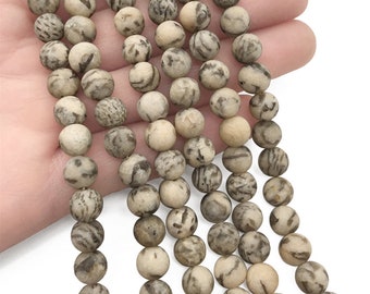 8mm Matte Graphic Feldspar Beads, Round Gemstone Beads, Wholesale Beads