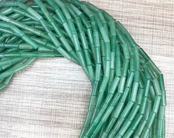 4x13mm Green Aventurine Tube Beads, Gemstone Beads, Wholesale Beads