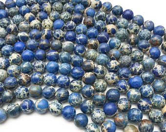 10mm Aqua Terra Jasper Beads, Dark Blue Imperial Jasper Beads, Round Gemstone Beads, Wholesale Beads