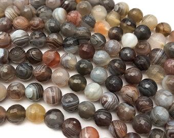 10mm Faceted Botswana Agate Beads, Round Gemstone Beads, Wholesale Beads