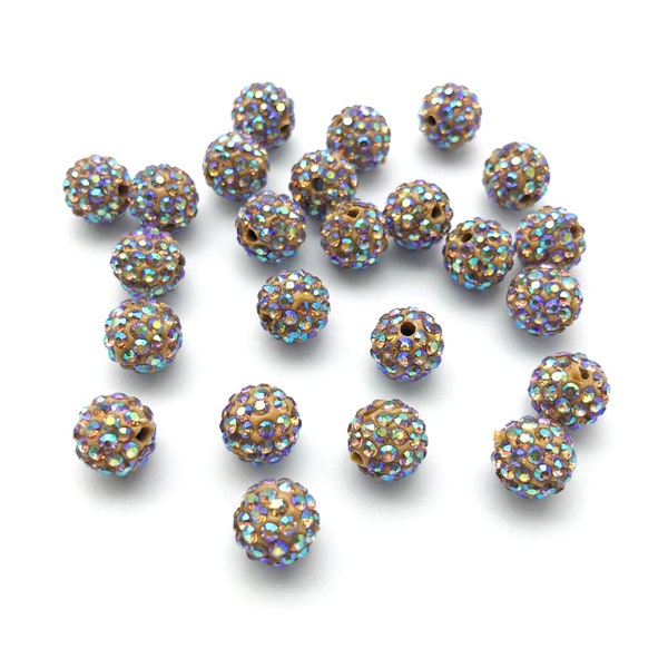 50pcs Yellow Crystal Ball Beads, AB Disco Ball Beads, Crystal Pave Beads, Wholesale Beads, 10mm