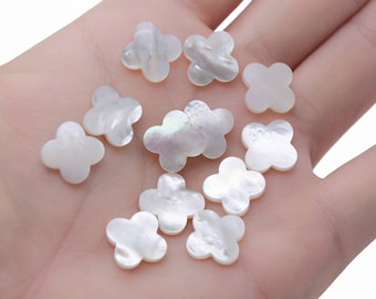 14mm 10pcs Four Leaf Clover Beads, Mother Of Pearl, Shell Beads, Shell Jewelry