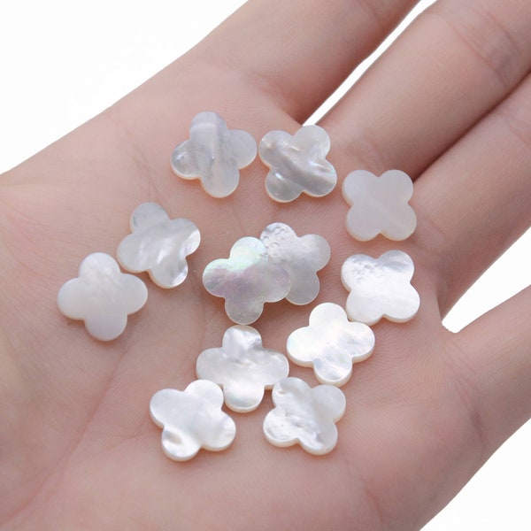 14mm 10pcs Four Leaf Clover Beads, Mother Of Pearl, Shell Beads, Shell Jewelry