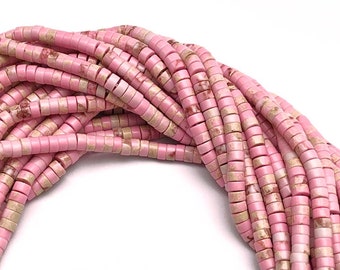 4x2mm Light Pink Imperial Jasper Heishi Beads, Gemstone Beads, Wholesale Beads