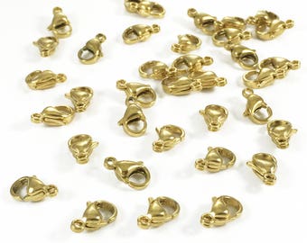 50pcs Stainless Steel Lobster Clasps, Gold Plated Lobster Clasp, Jewelry Making, 10mm