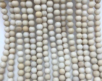 220054010 10mm White Fossil Jasper Beads Round Beads 10.5mm 15 Inch