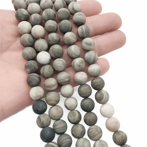 8mm Matte Coffee Wood Jasper Beads, Round Gemstone Beads, Wholesale Beads