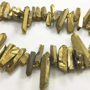 Gold Quartz Crystal Points,Mystic Coated Titanium Quartz Crystal Points Beads,Beads Supplies,Full Strands image 2