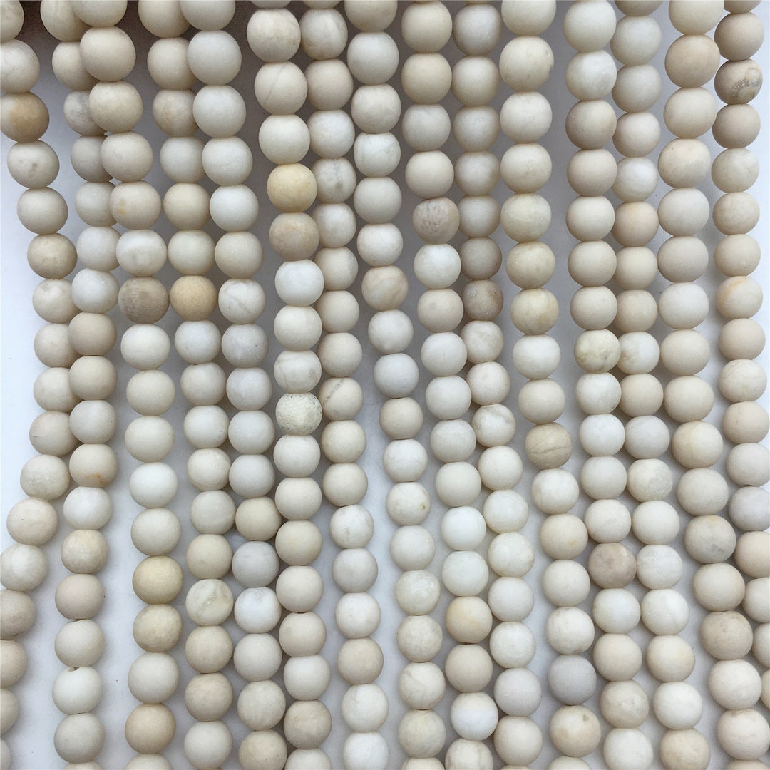 6mm Matte Fossil Jasper Beads, Ivory White Jasper Beads, Round Gemstone