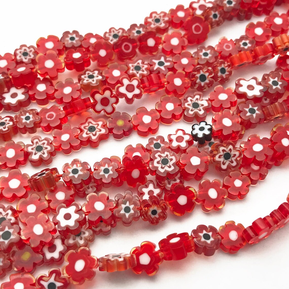 78mm Red Glass Flower Beads Millefiori Glass Beads Etsy