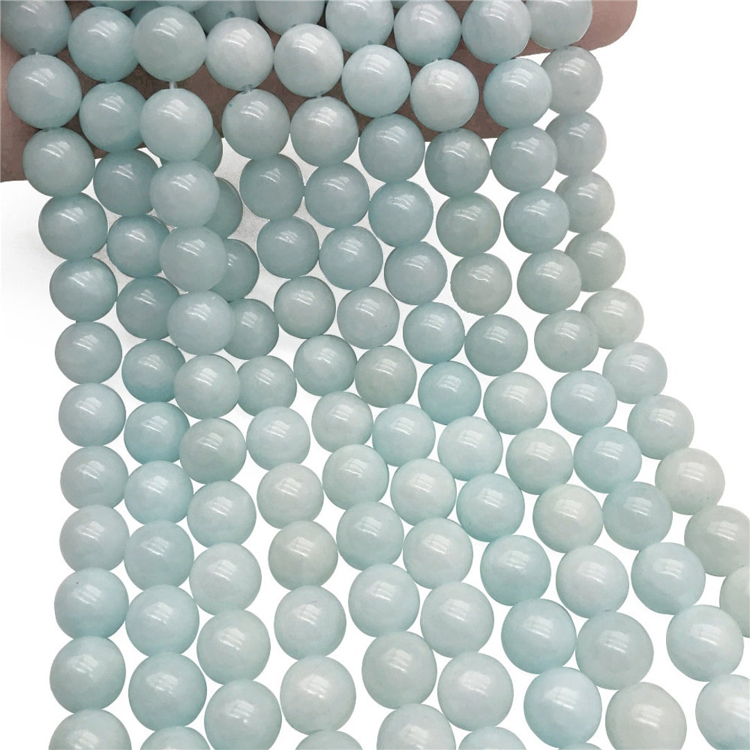 Natural 10mm Blue Jade Round Gemstones Loose Beads 15