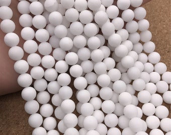 10mm Matte White Jade Beads, Round Gemstone Beads, Wholesale Beads