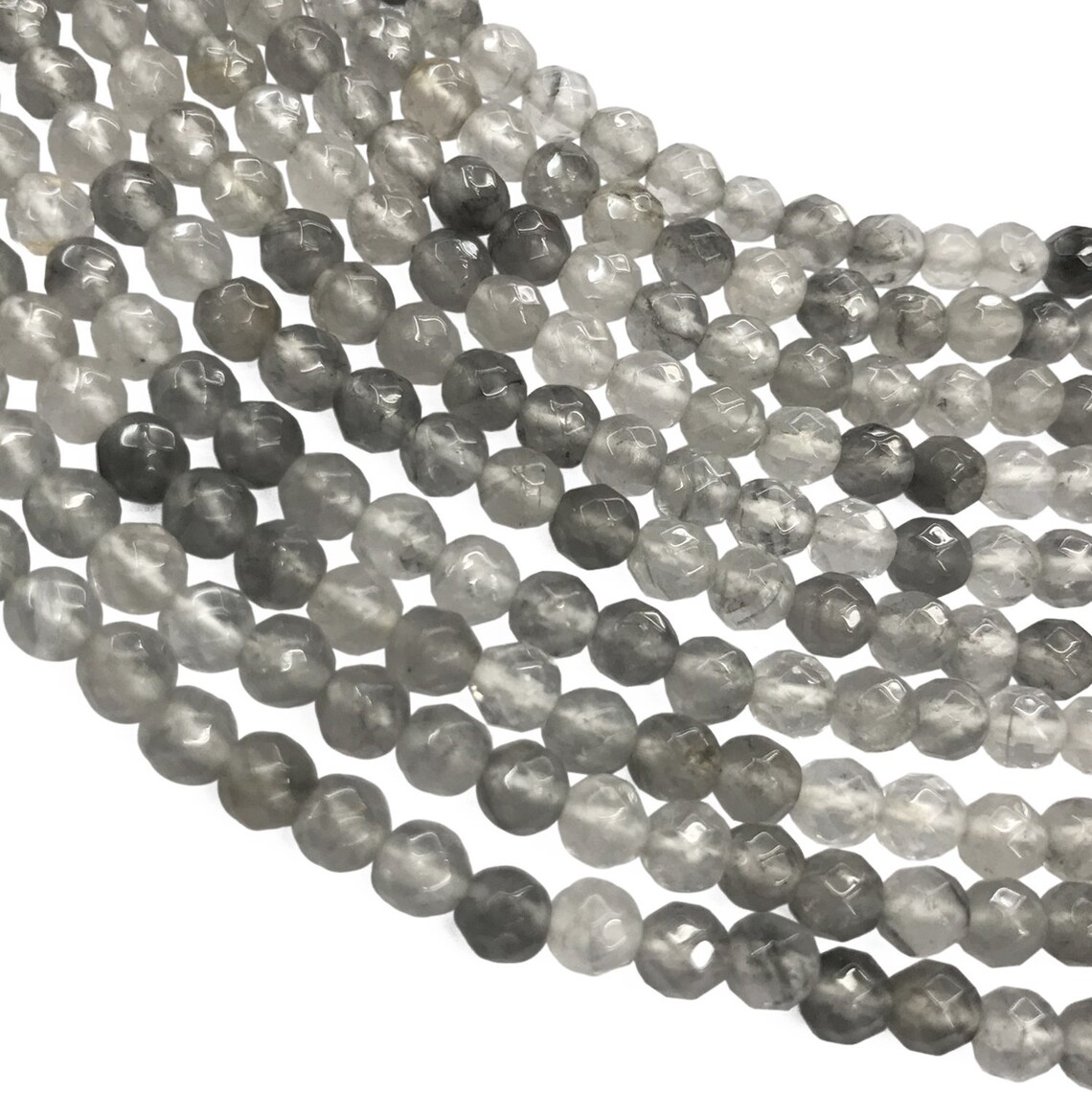 6mm Faceted Gray Quartz Beads Round Gemstone Beads Cloudy Etsy