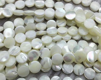 White Mother of Pearl Coin Beads, Flat Round Pearl Bedas, Shell Jewelry, 8mm, 10mm, 12mm