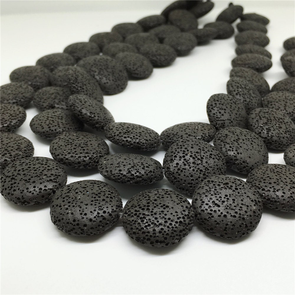 20mm Black Lava Beads Coin Shape Lava Beads Gemstone Beads Etsy