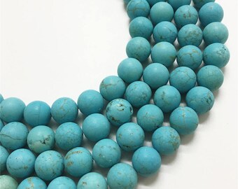 10mm Matte Blue Turquoise Beads, Round Gemstones Beads, Wholesale Beads