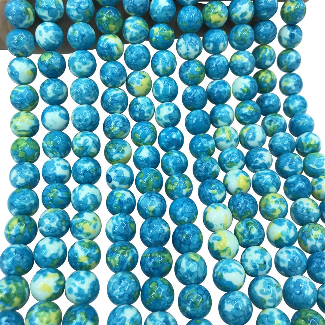 10mm Rain Flower Stone Beads, Blue With Yellow Beads, Round Gemstone