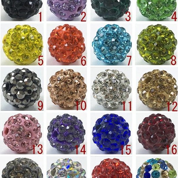 200pcs Perles de boule de cristal mélangées, Perles de pavé de cristal, Perles en gros, 20 couleurs, 10mm