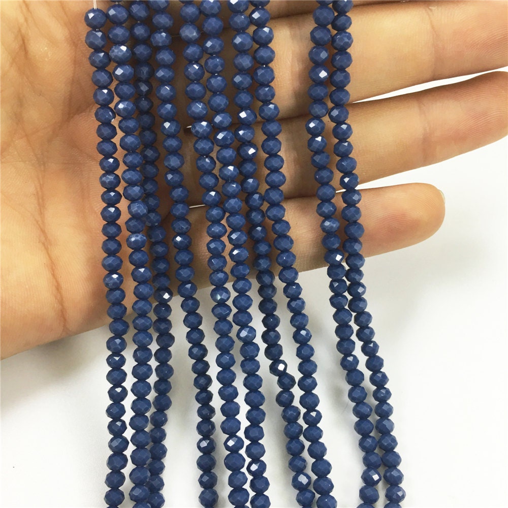 3x2mm Faceted Dark Blue Glass Beads Glass Rondelle Beads Etsy
