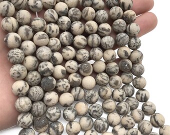 10mm Matte Graphic Feldspar Beads, Round Gemstone Beads, Wholesale Beads