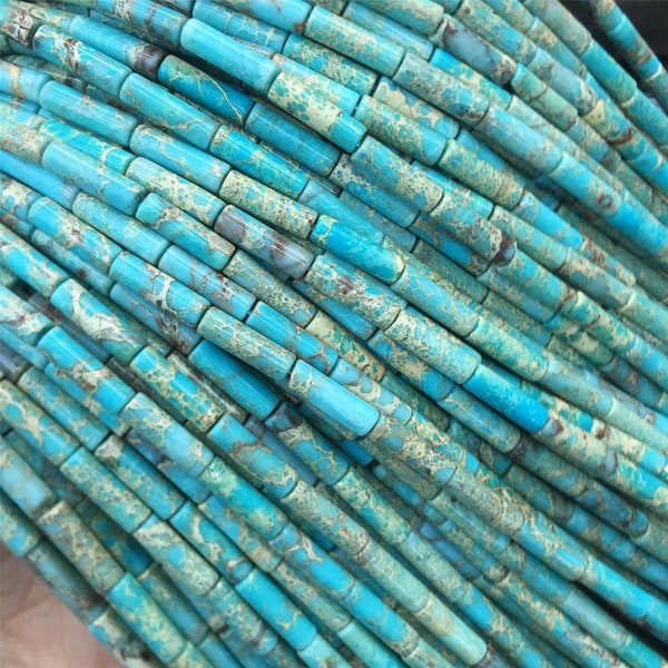 4x13mm Blue Imperial Jasper Tube Beads, Gemstone Beads, Wholesale Beads