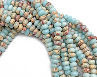Aqua Terra Jasper Rondelle Beads, Impression Jasper Beads, Gemstone Beads