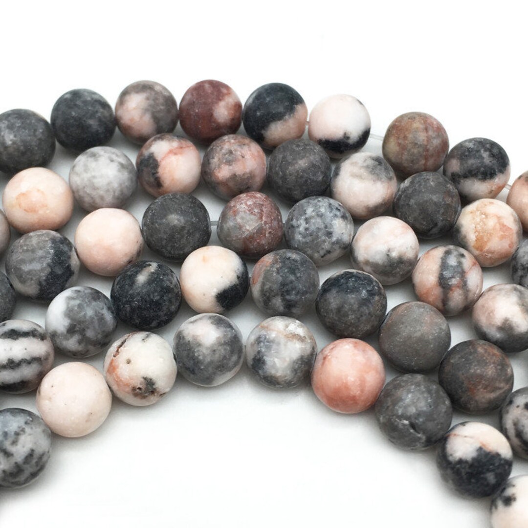 thumbnail image 2 of Natural Matte Pink Zebra Jasper Round Loose Beads - 4/6/8/10/12mm - 15.5" Strand AYZ1 2 of 6