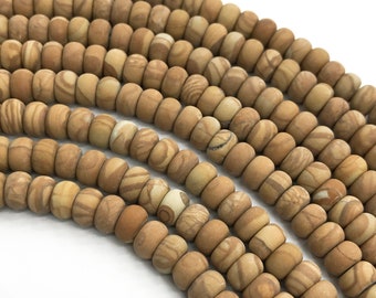 8x5mm Matte Wood Grain Jasper Rondelle Beads, Gemstone Beads, Wholesale Beads