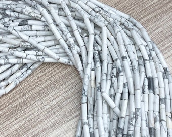 4x13mm White Howlite Tube Beads, Gemstone Beads, Wholesale Beads