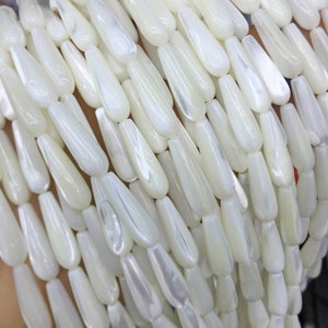 6x20mm Mother of Pearl Tear Drop Beads, White Shell Beads