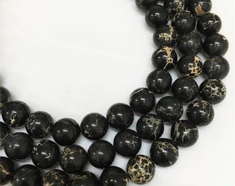 10mm Aqua Terra Jasper Beads, Black Imperial Jasper, Round Gemstone Beads, Wholesale Beads