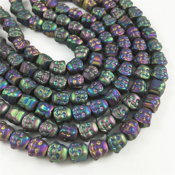 8x8mm Matte Rainbow Hematite Buddha Beads Buddha Head Shaped Beads Hematite Jewelry