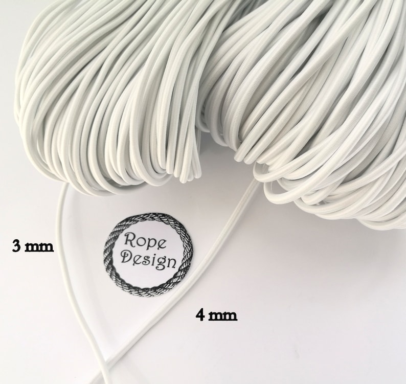 Elastic rubber Sewing supplies BlackWhite Elastic drawcord Round elastic cord 3 mm and 4 mm Round stretch cord DIY face mask
