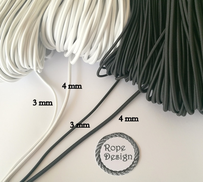 Elastic rubber Sewing supplies BlackWhite Elastic drawcord Round elastic cord 3 mm and 4 mm Round stretch cord DIY face mask