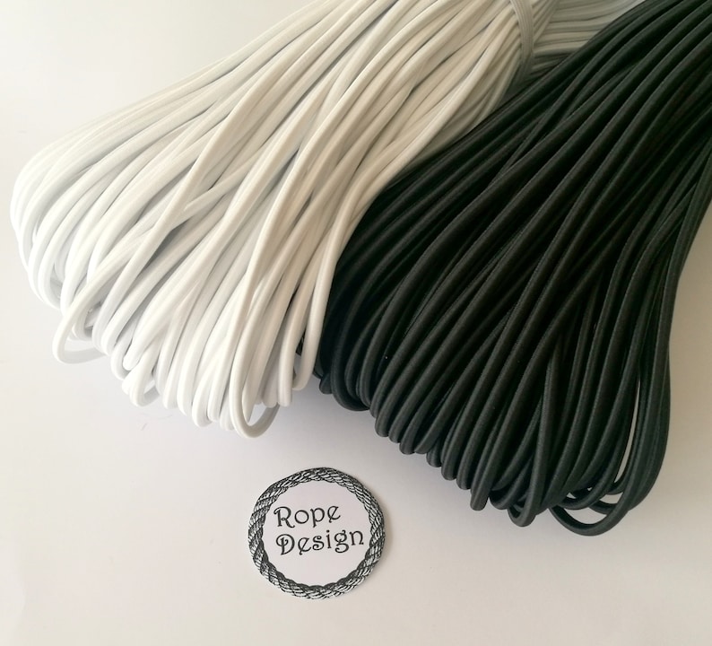 Elastic rubber Sewing supplies BlackWhite Elastic drawcord Round elastic cord 3 mm and 4 mm Round stretch cord DIY face mask