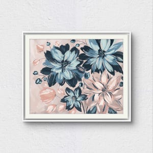 Blue and Blush Pink Floral Art Print II