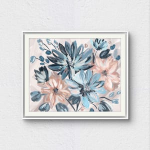 Bold Blue and Blush Pink Floral Art Print