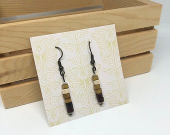 Wood bead dangle earrings lightweight boho natural jewelry