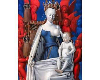 Jean Fouquet - Virgin and Child Surrounded by Angels (1458), Canvas Print or Fine Art Giclee - Enhanced