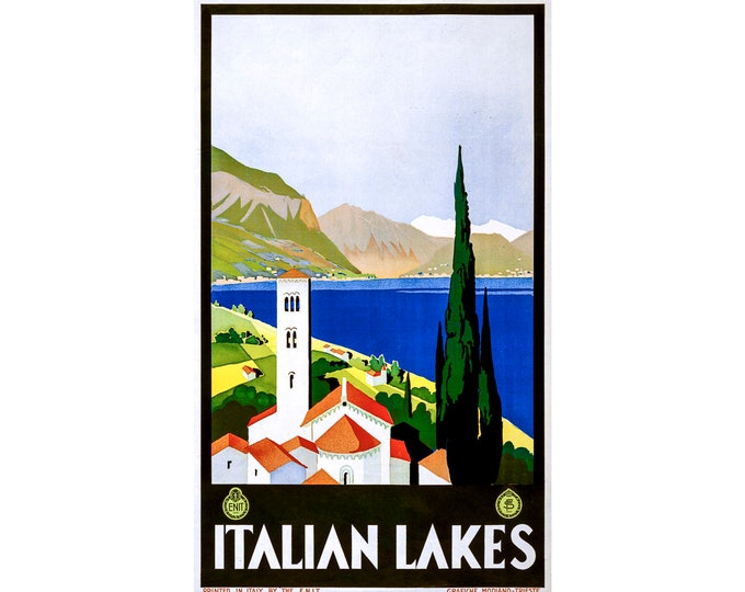 Italian Lakes Travel Ad | Art Print | Canvas Print | Fine Art Poster | Art Reproduction | Archival Giclee | Gift Wrapped