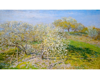 Claude Monet, Spring (Fruit Trees in Bloom),1873 | Art Print | Canvas Print | Fine Art Poster | Art Reproduction | Archival Giclee | Gift
