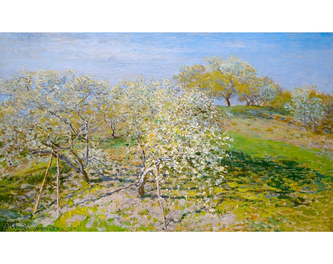 Claude Monet, Spring (Fruit Trees in Bloom),1873 | Art Print | Canvas Print | Fine Art Poster | Art Reproduction | Archival Giclee | Gift